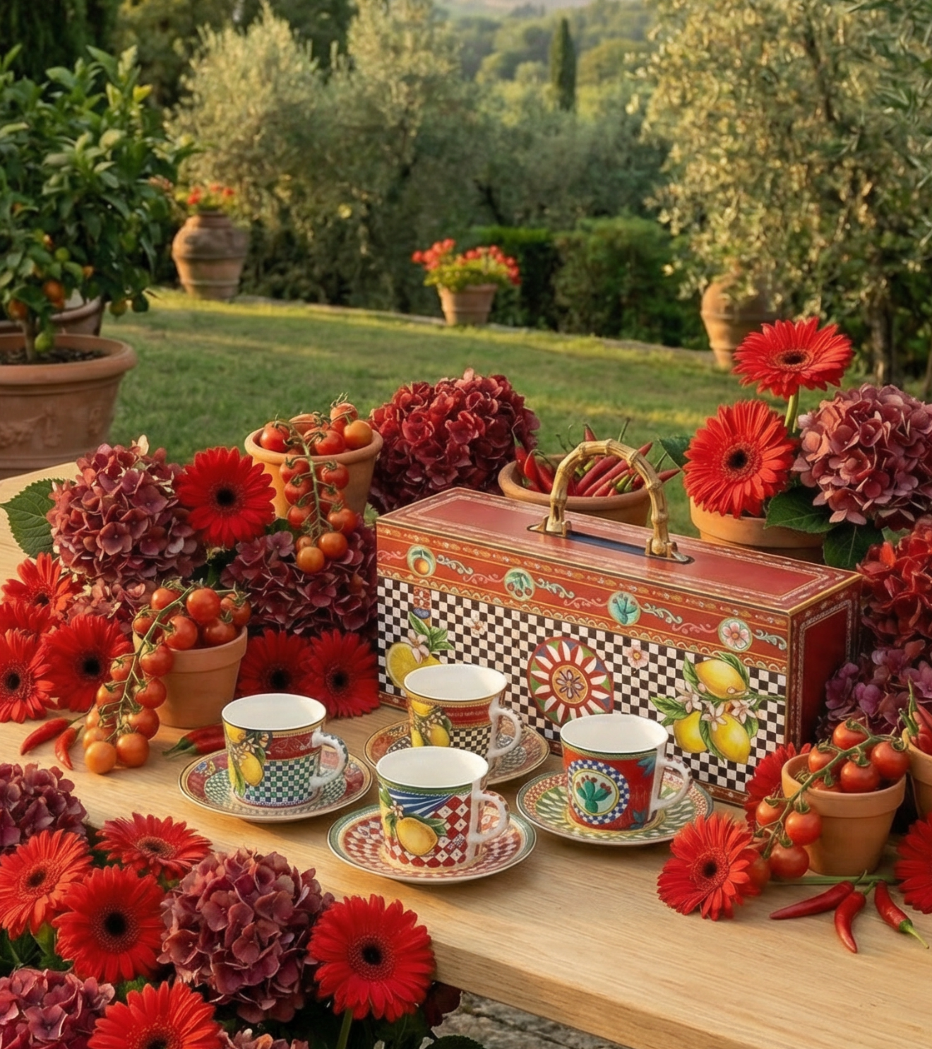 Sicilian Splendor Tea Cup & Saucer - Gift Box with Set of 4 – Famm