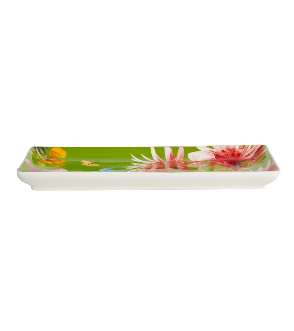 Symphony Garden Serving Platter Medium Green With Gold Rim