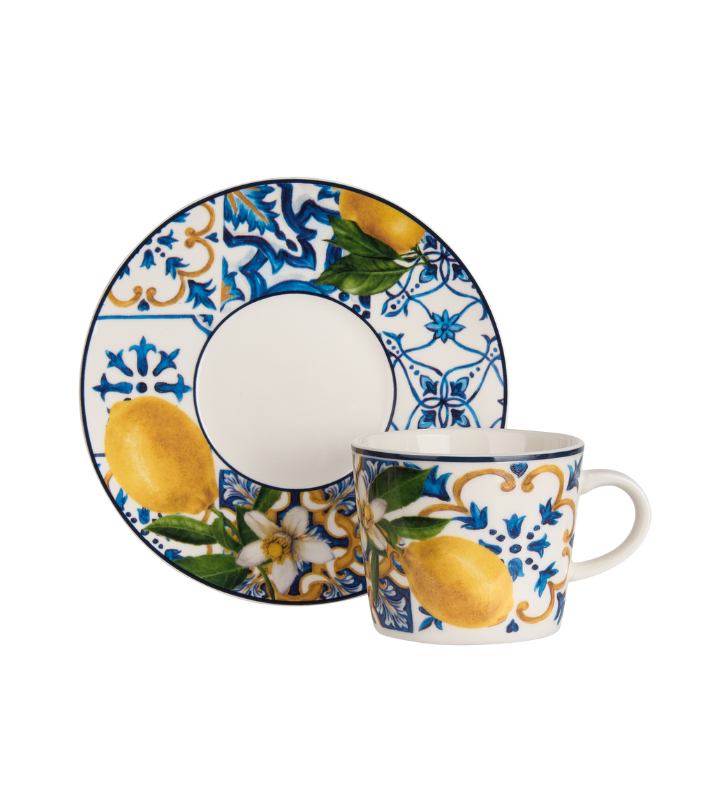 Dolce Vita Coffee Cup & Saucer Red Flower - Gift Box with Set of 2
