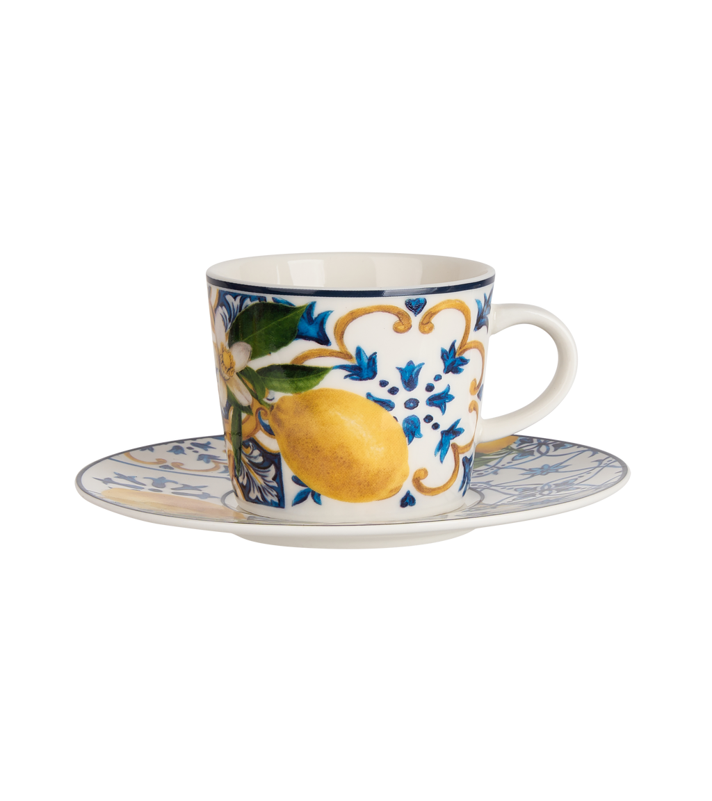Dolce Vita Coffee Cup & Saucer Red Flower - Gift Box with Set of 2