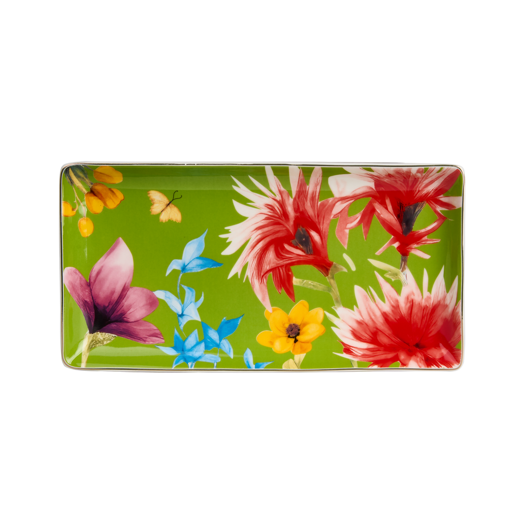 Symphony Garden Serving Platter Medium Green With Gold Rim