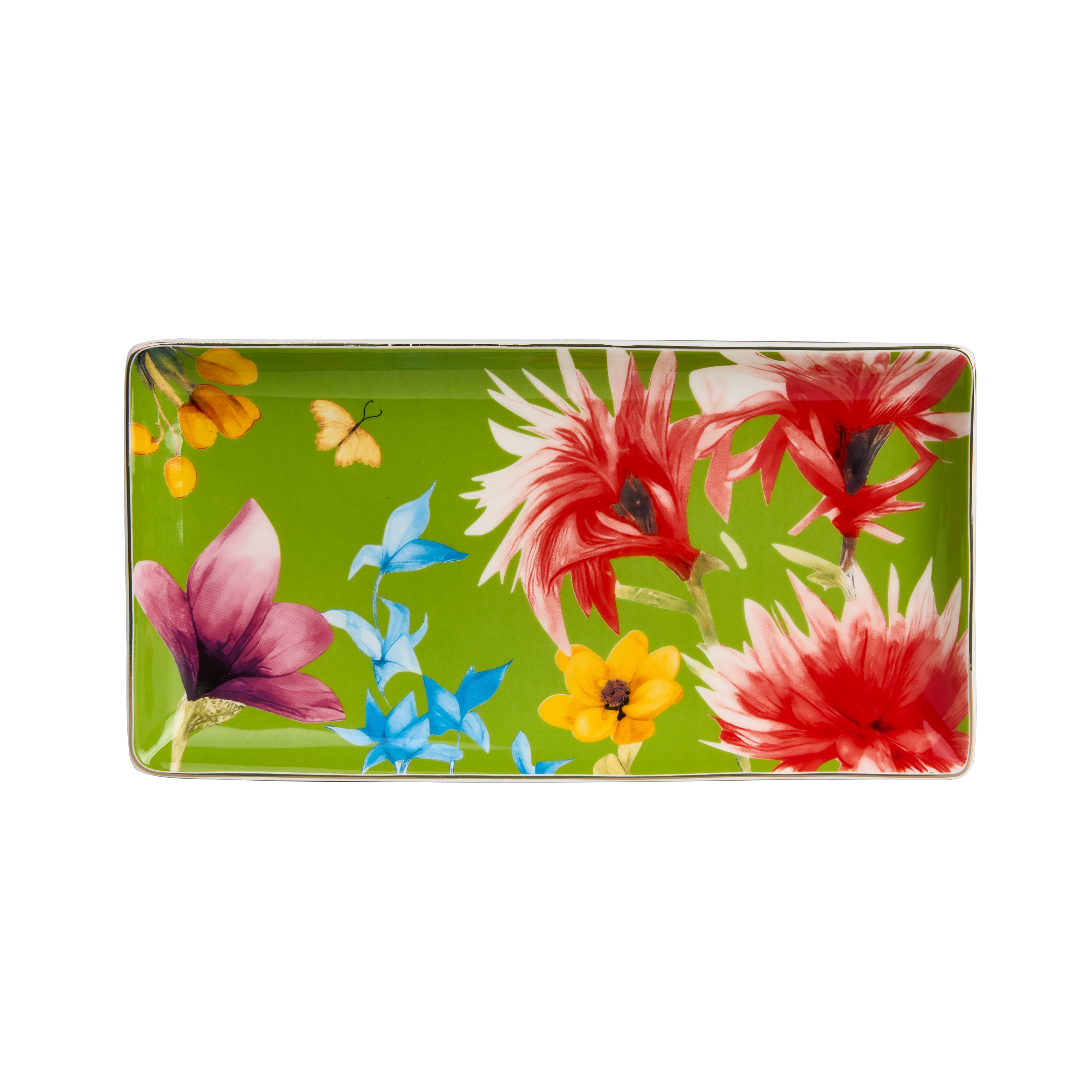 Symphony Garden Serving Platter Medium Green With Gold Rim