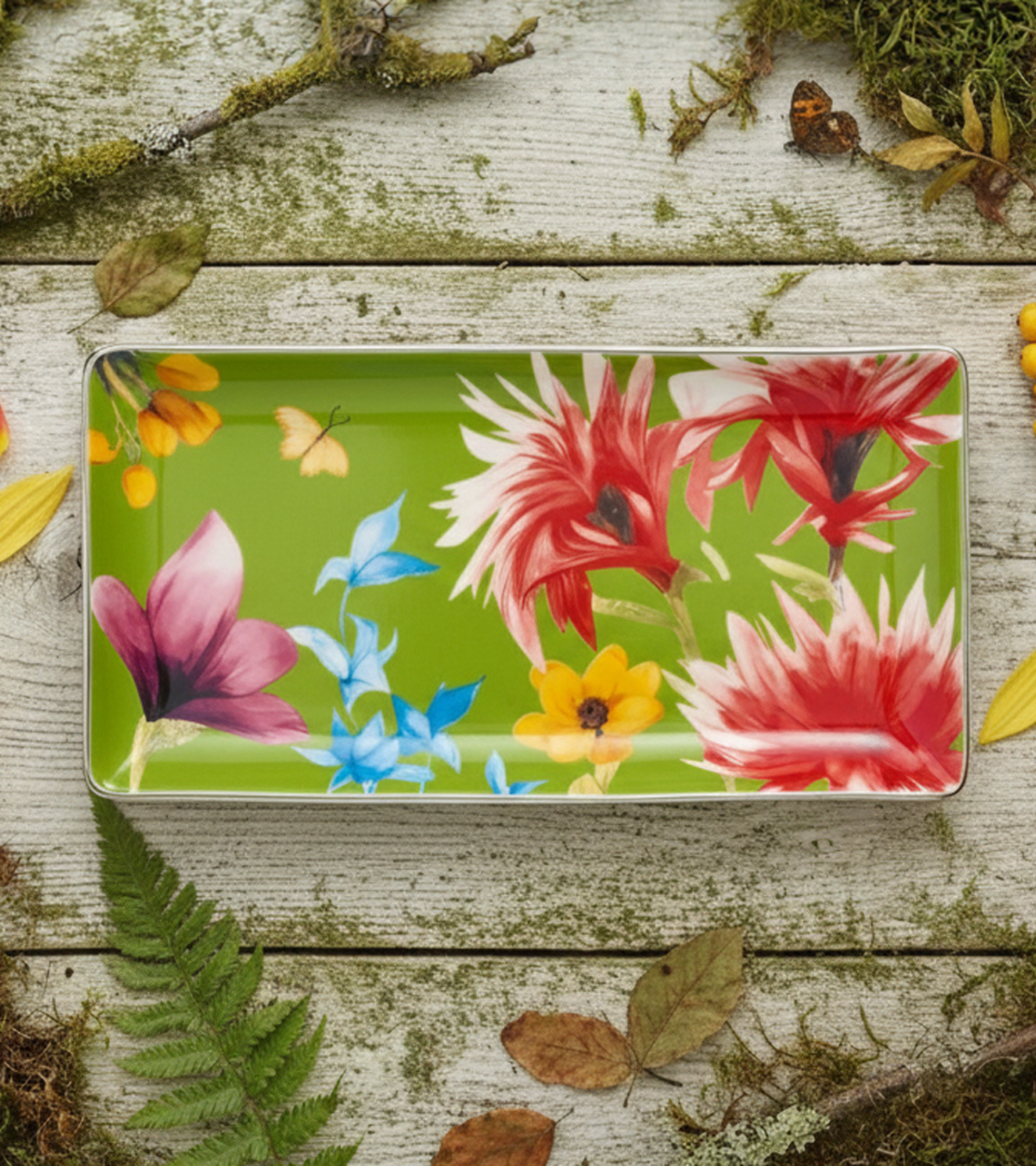 Symphony Garden Serving Platter Medium Green With Gold Rim