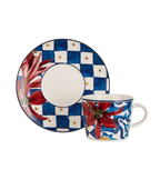 Dolce Vita Coffee Cup & Saucer Red Flower - Gift Box with Set of 2