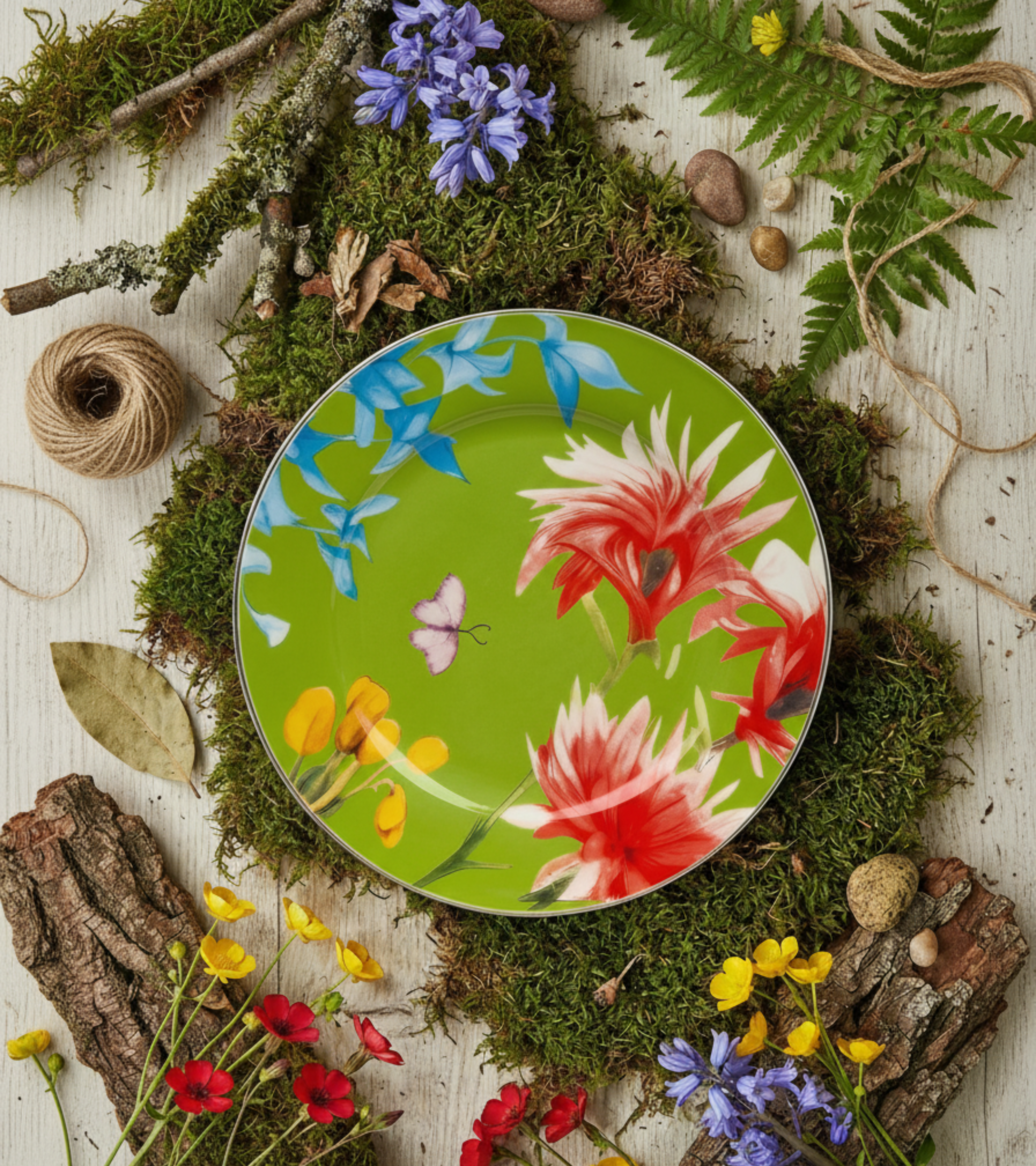 Symphony Garden Dessert Plate With Gold Rim - Set of 6