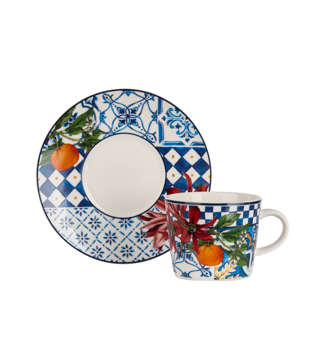 Dolce Vita Coffee Cup & Saucer Orange - Gift Box with Set of 2