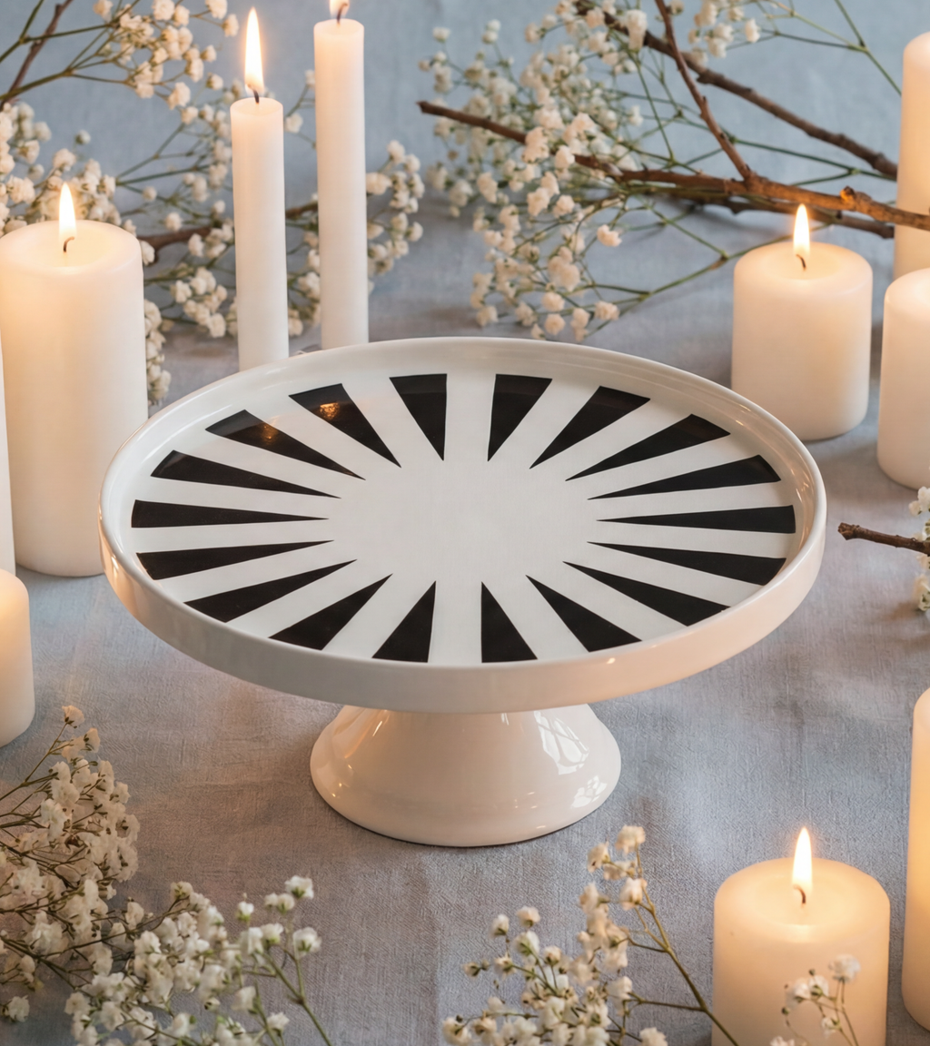 Holiday Hypnotica Cake Stand With Silver Rim