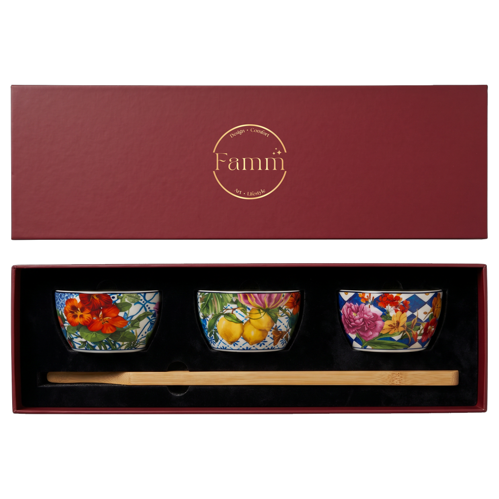 Dolce Vita Appetizer Serving Set – 3 Bowls with Wooden Stand