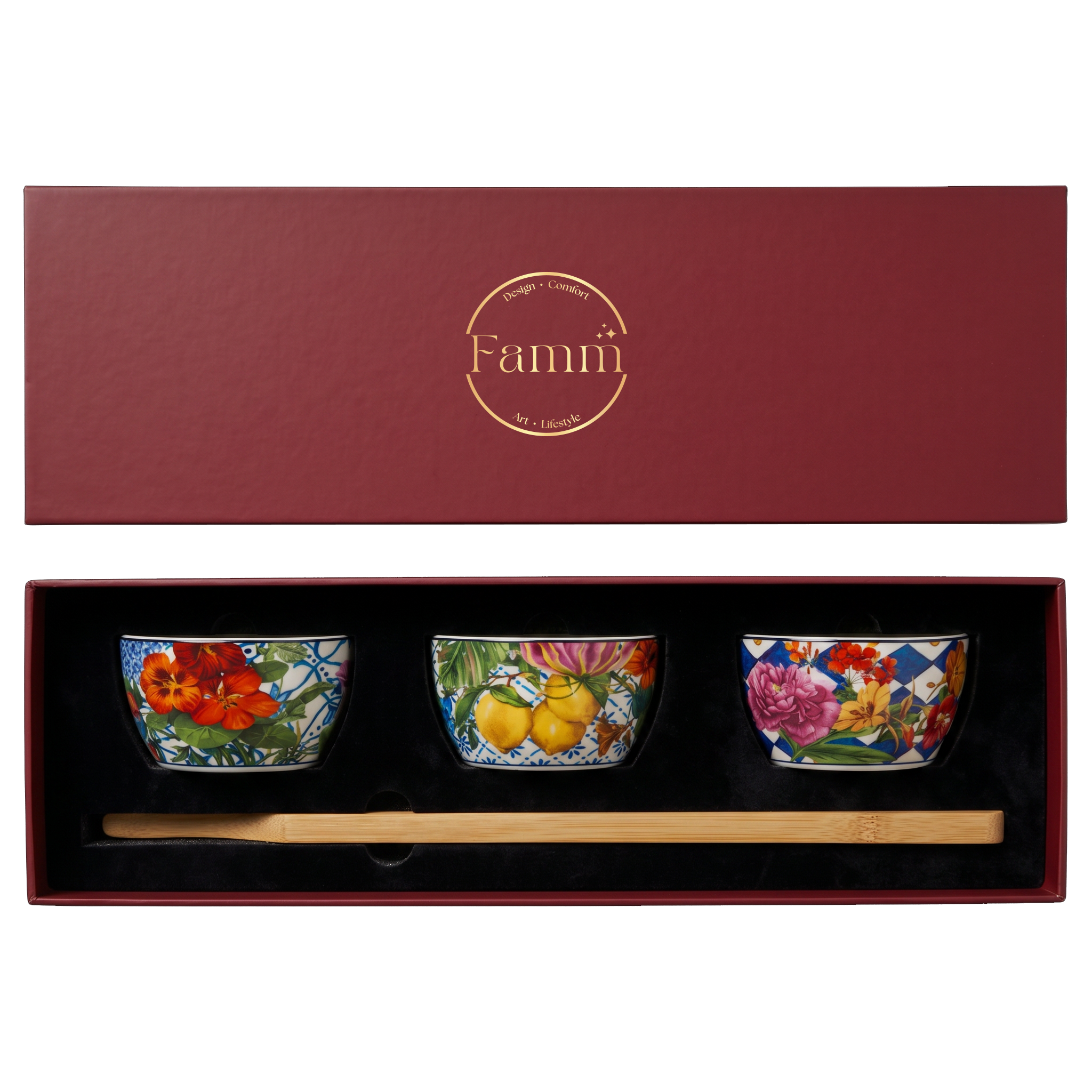 Dolce Vita Appetizer Serving Set – 3 Bowls with Wooden Stand
