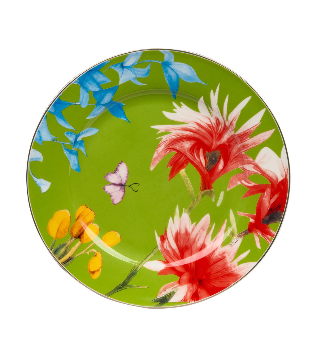 Symphony Garden Dessert Plate With Gold Rim - Set of 6