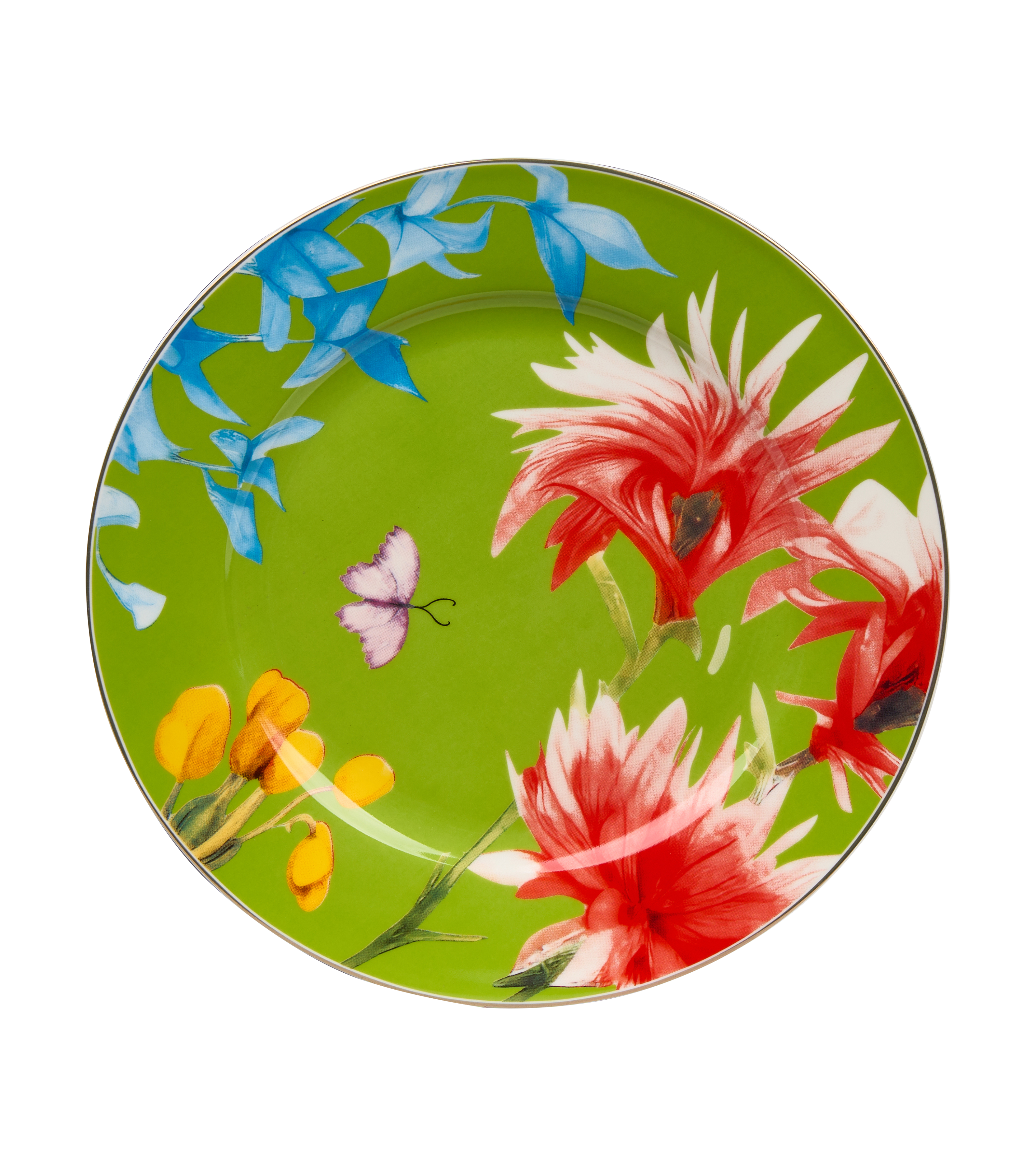 Symphony Garden Dessert Plate With Gold Rim - Set of 6