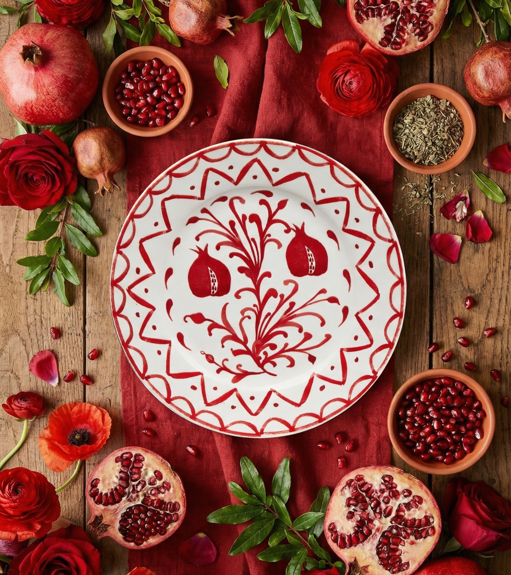 Pomegranate Winter Dessert Plate - Set of 6