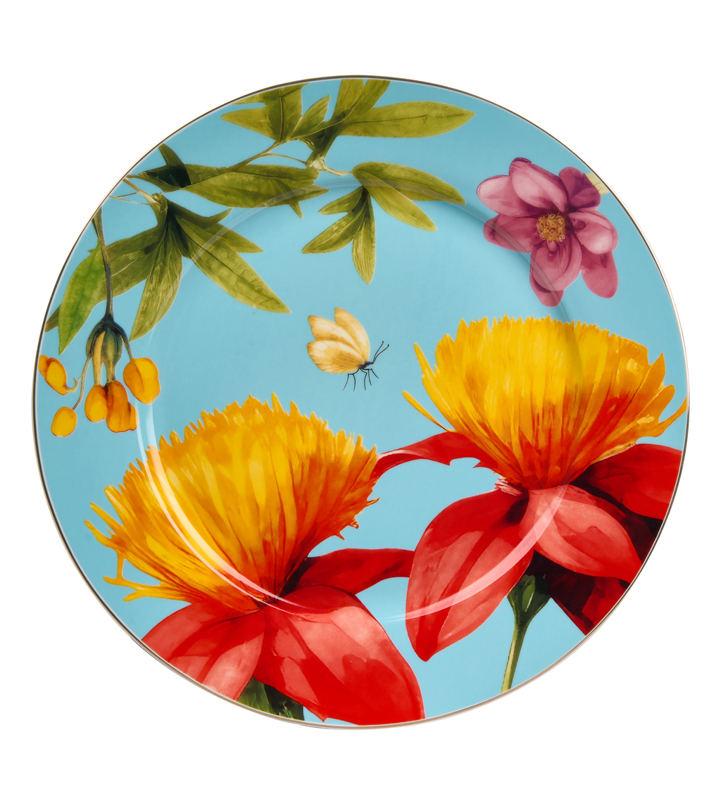 Symphony Garden Dinner Plate With Gold Rim - Set of 6