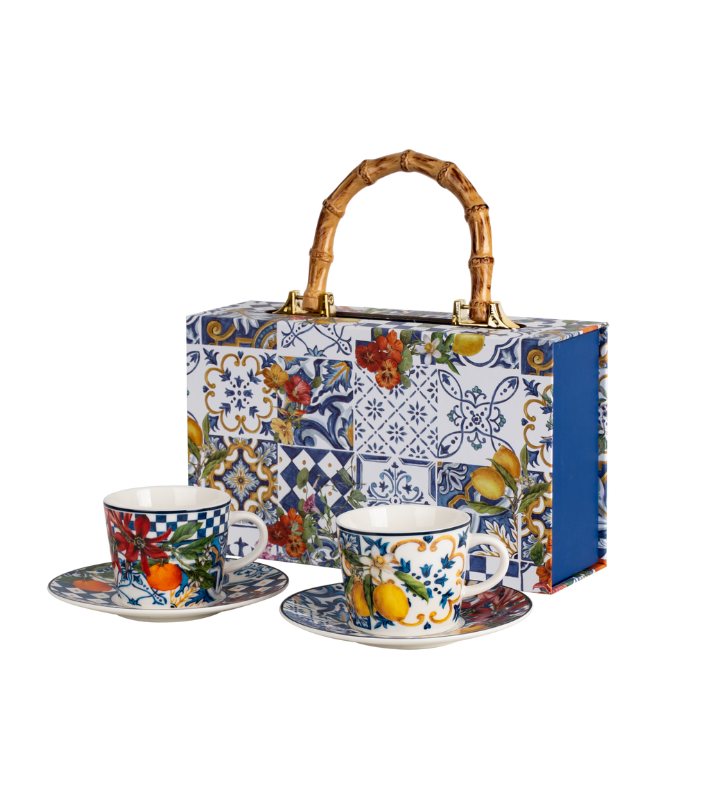 Dolce Vita Coffee Cup & Saucer Orange - Gift Box with Set of 2