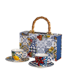 Dolce Vita Coffee Cup & Saucer Red Flower - Gift Box with Set of 2