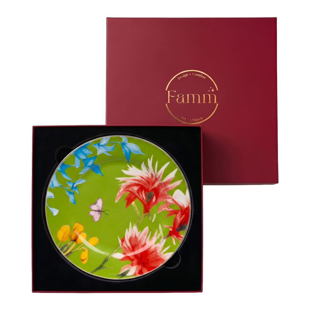 Symphony Garden Dessert Plate With Gold Rim - Set of 6
