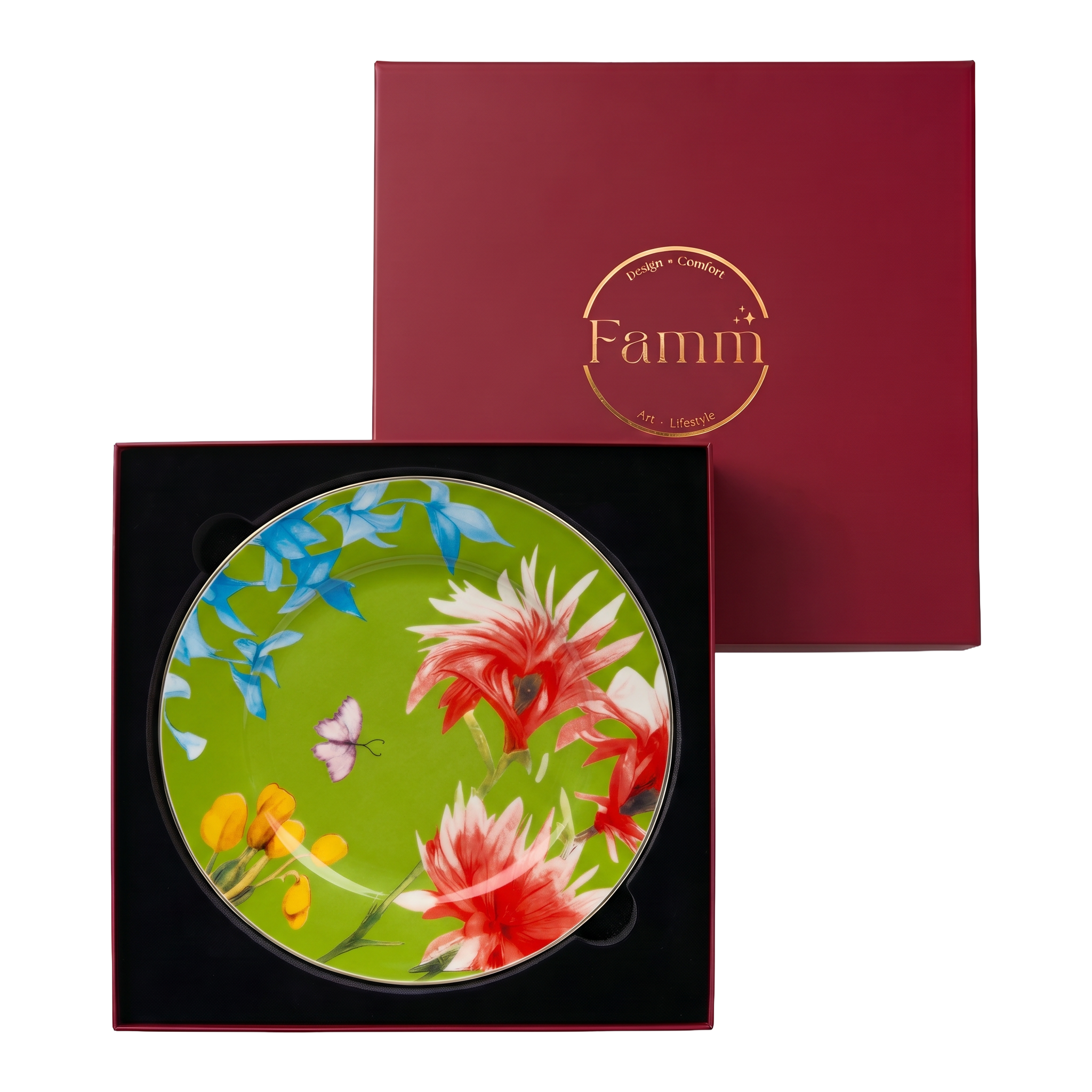 Symphony Garden Dessert Plate With Gold Rim - Set of 6