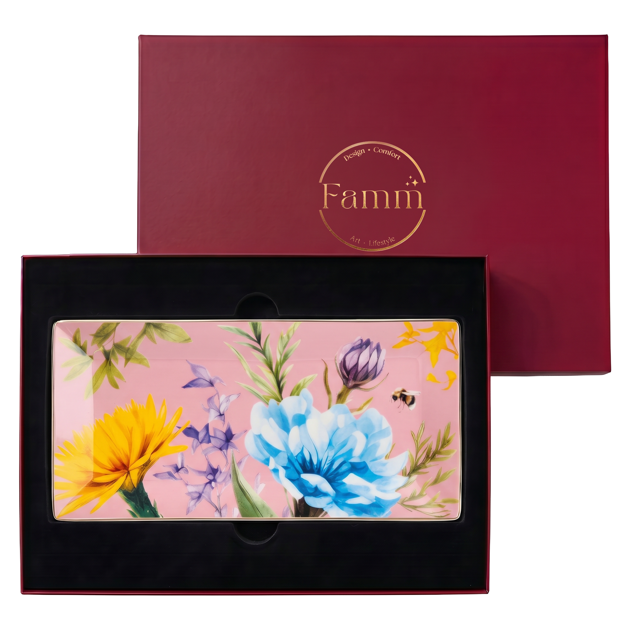 Symphony Garden Serving Platter Pink With Gold Rim