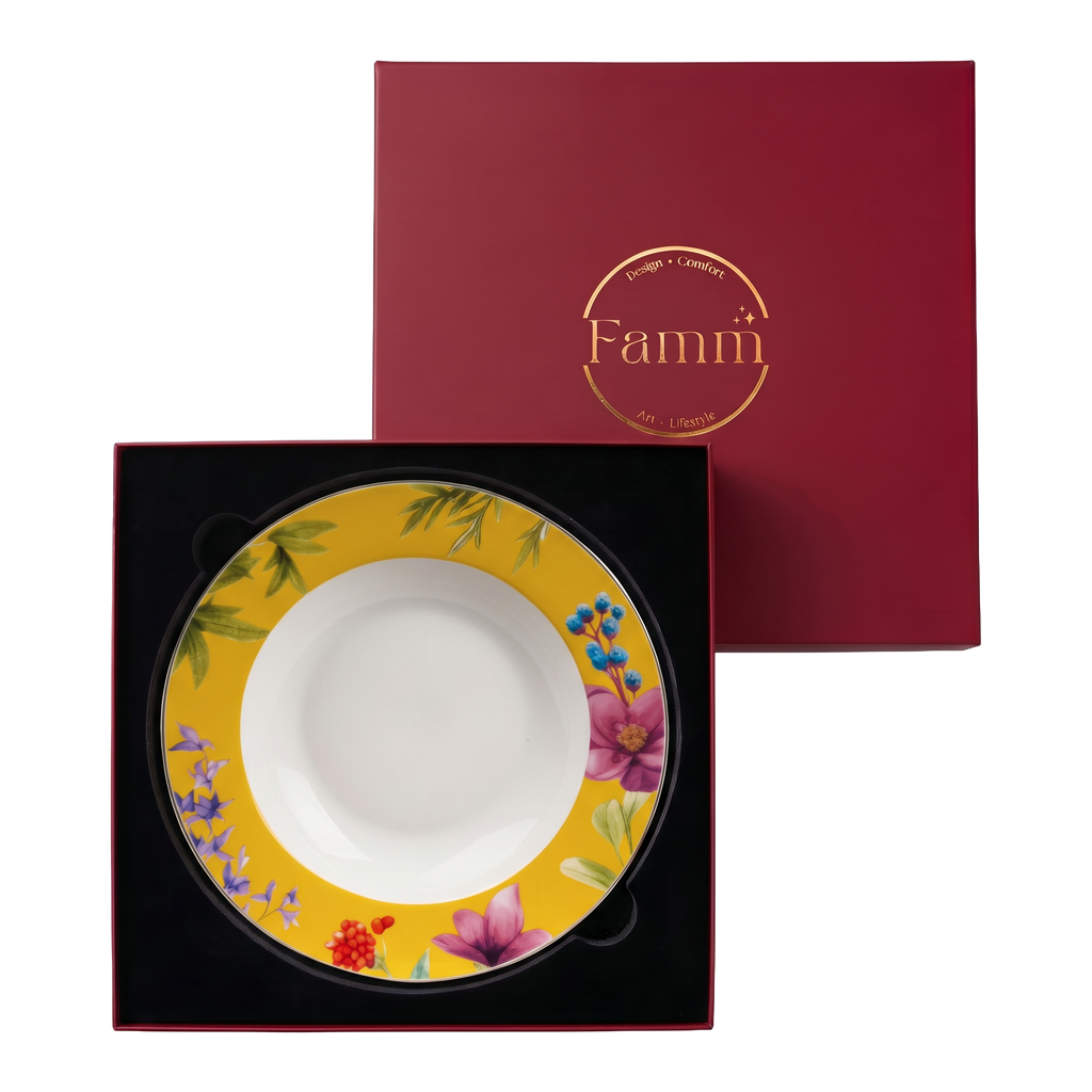 Symphony Garden Soup/Pasta Plate With Gold Rim  - Set of 6