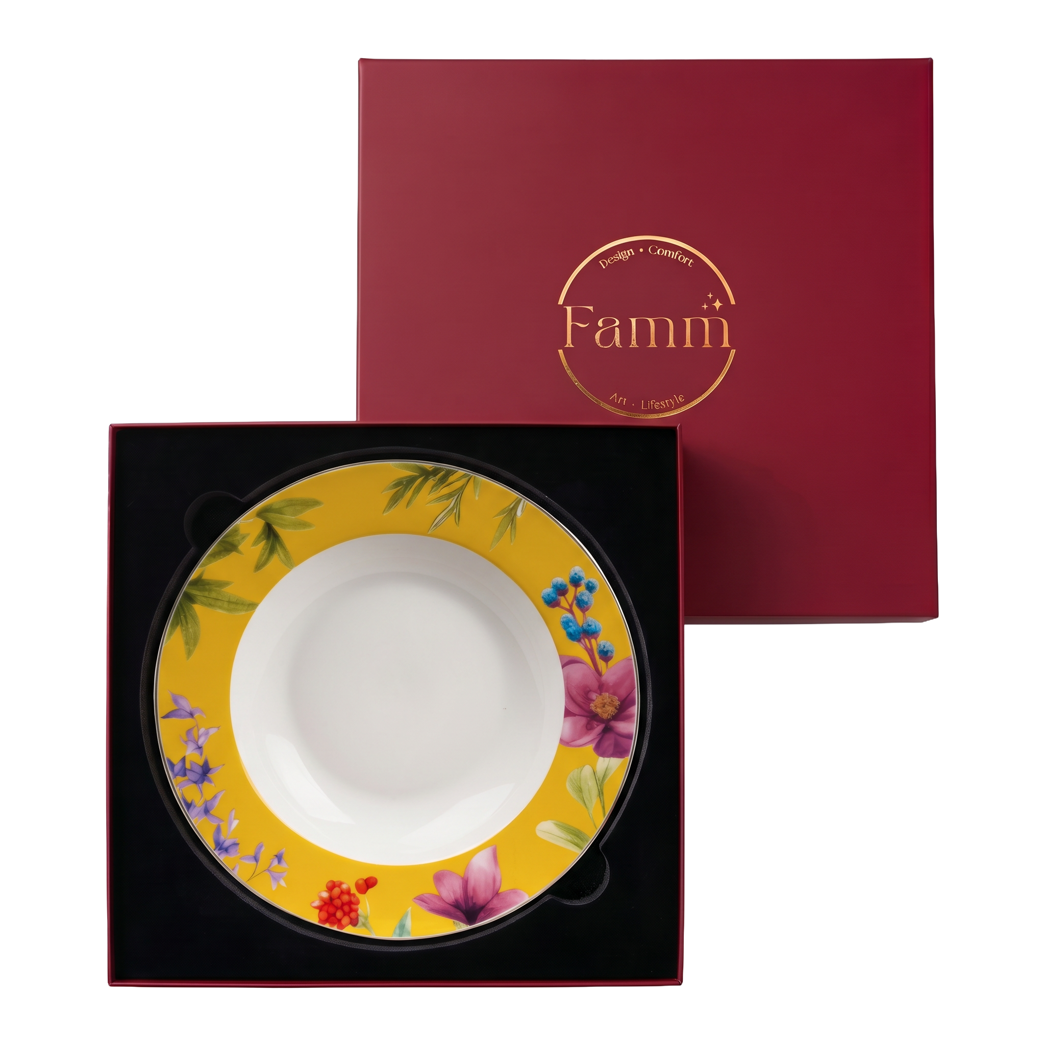 Symphony Garden Soup/Pasta Plate With Gold Rim  - Set of 6