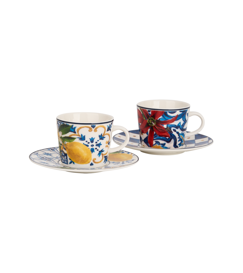 Dolce Vita Coffee Cup & Saucer Red Flower - Gift Box with Set of 2