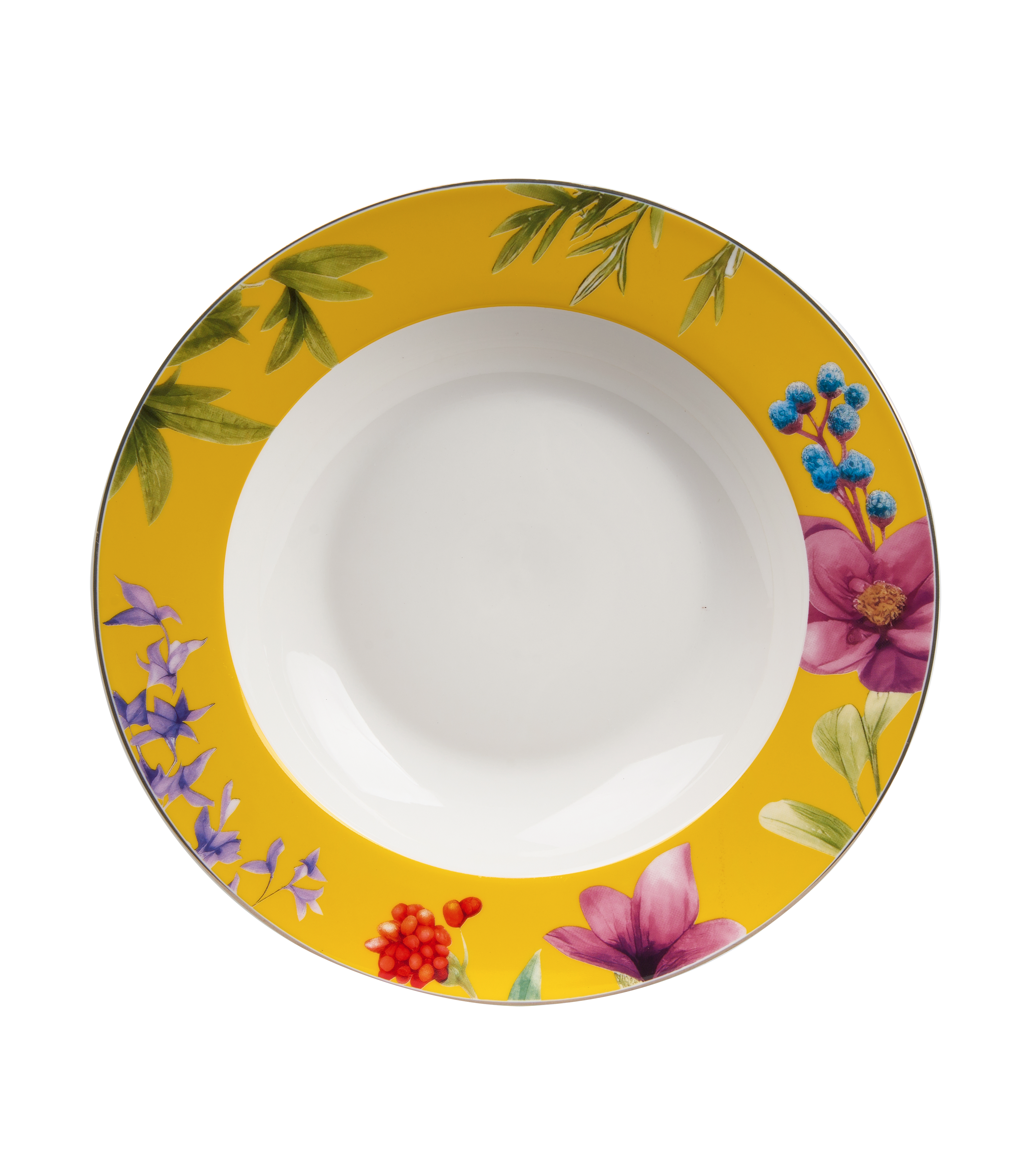 Symphony Garden Soup/Pasta Plate With Gold Rim  - Set of 6