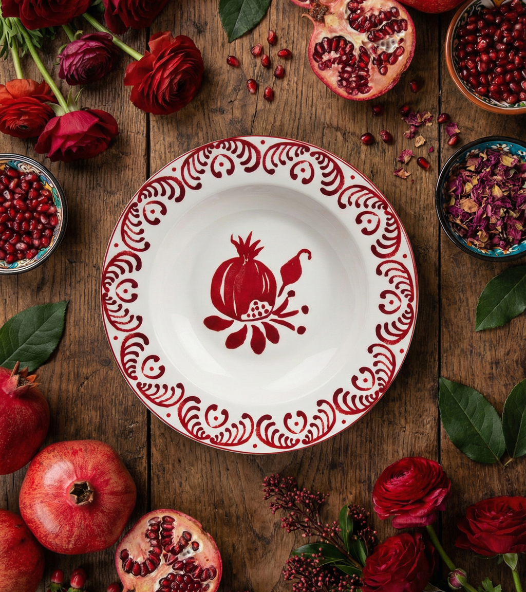 Pomegranate Winter Soup/Pasta Plate - Set of 6