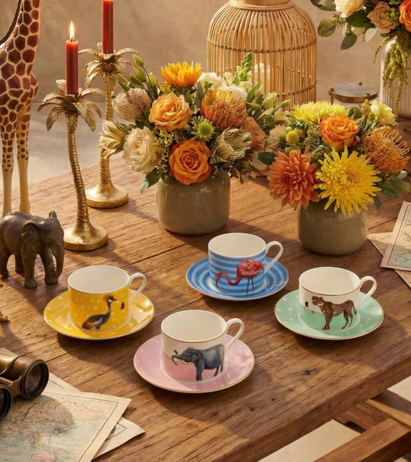 Safari Mornings Cup & Saucer - Set of 4 Different Designs
