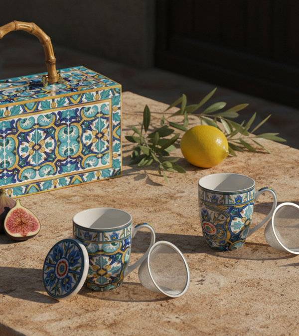 Azulejo Duo Mug with Lid and Metal Filter - Gift Box with Set of 2