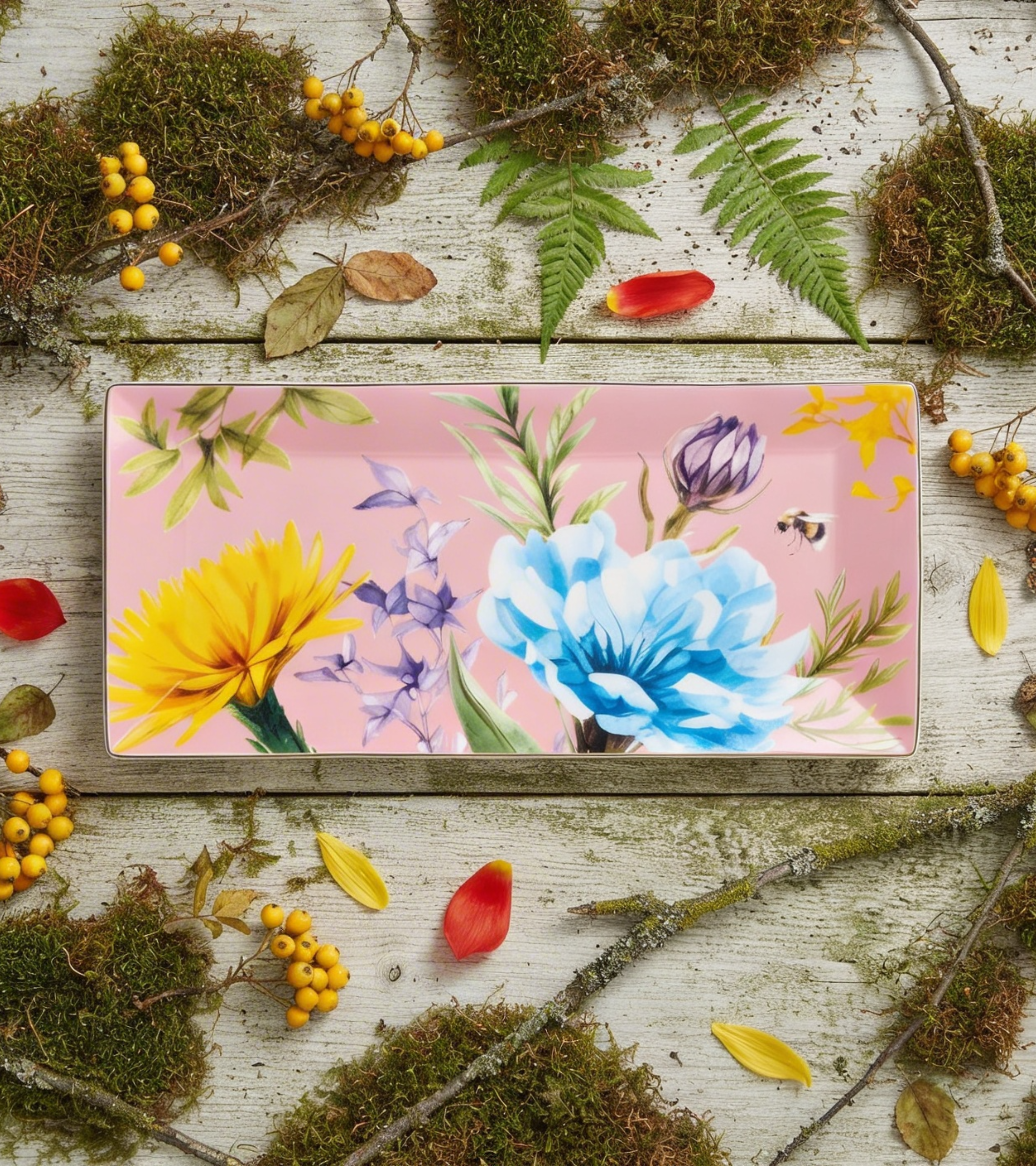 Symphony Garden Serving Platter Pink With Gold Rim