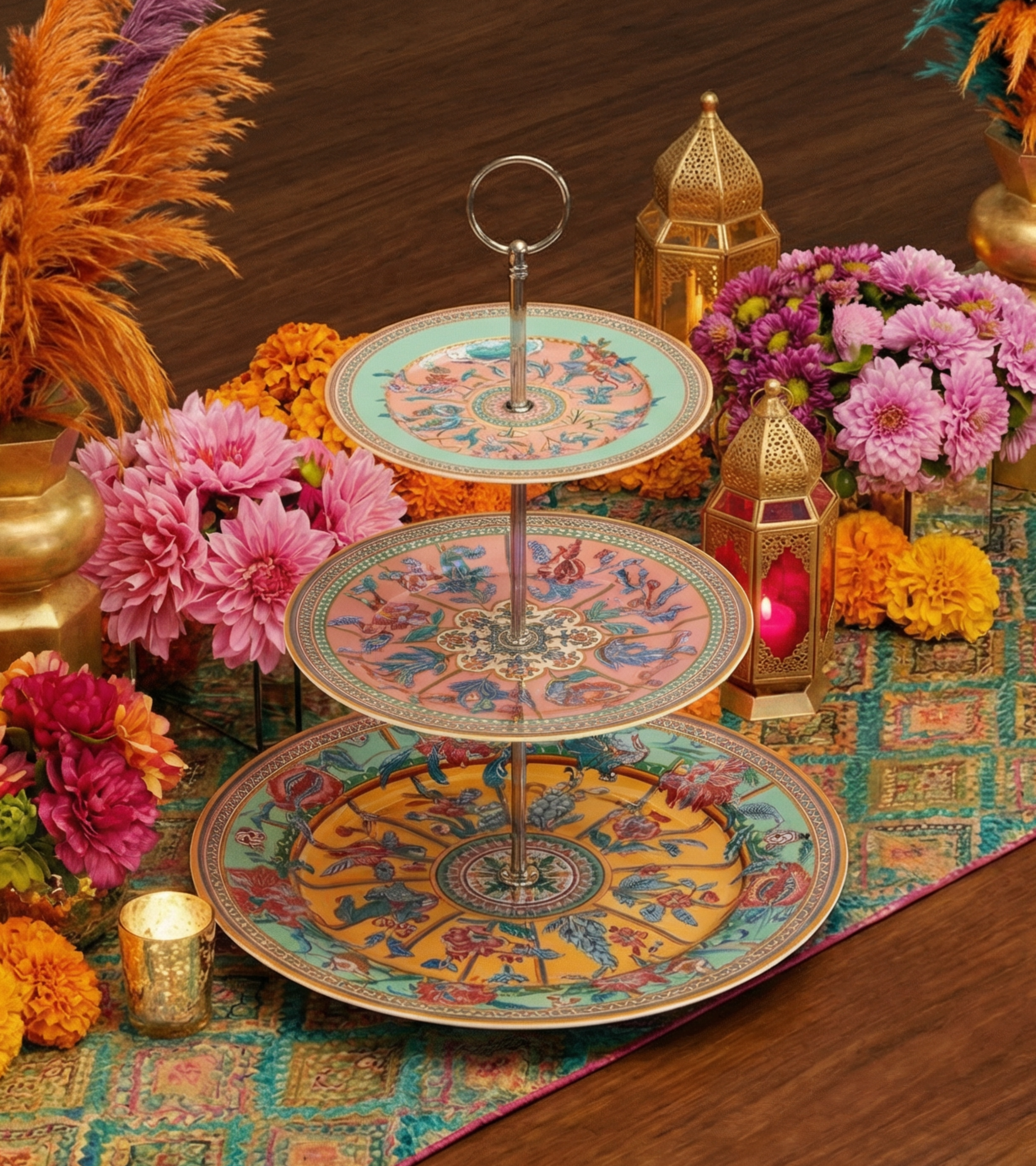 Blush and Bloom Three Tier Cake Stand With Silver Rack